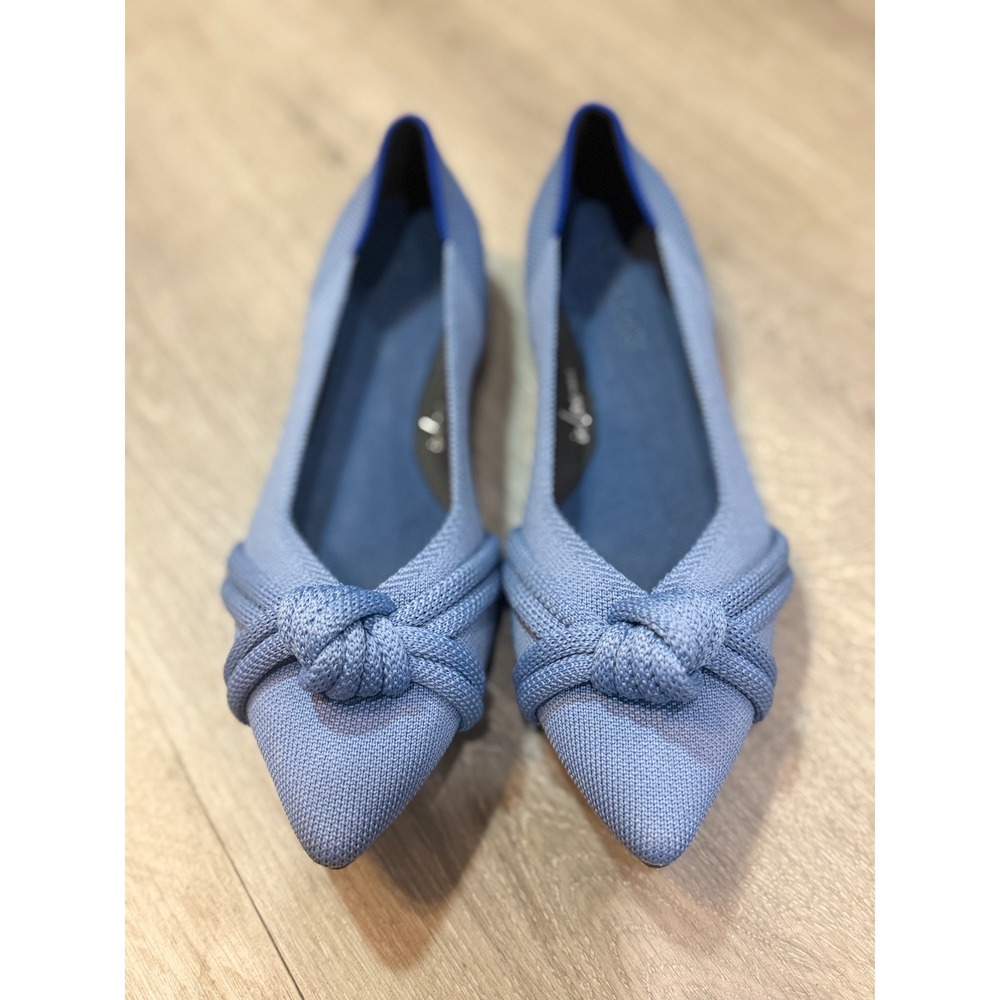 Rothy's The Knot Point II Ocean Blue Knit Flats Knot Bow Women's Size 8
